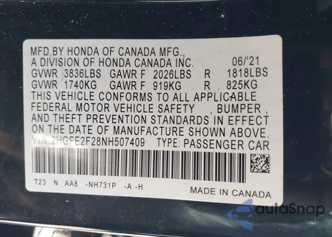 2022 Honda Civic Lx z USA, uszkodzony, nr VIN 2HGFE2F28NH507409
